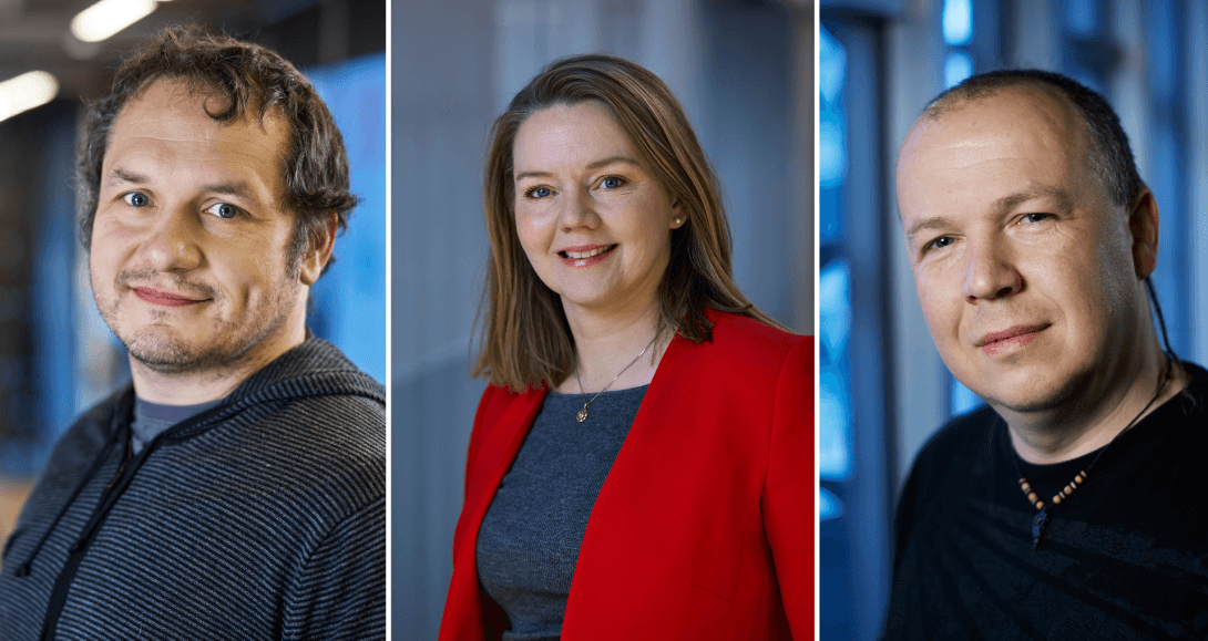 portraits of michael riegler, lillian røstad and leon moonen